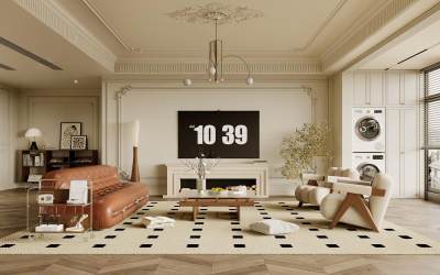 法式家居客厅 沙发茶几组合 装饰柜 单人沙发 地毯